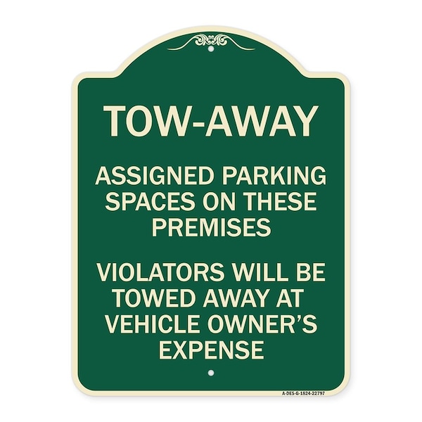 Signmission Tow Zone Assigned Parking Spaces on These Premises Violators Will Be Towed Away at Ve, G-1824-22797 A-DES-G-1824-22797 - main